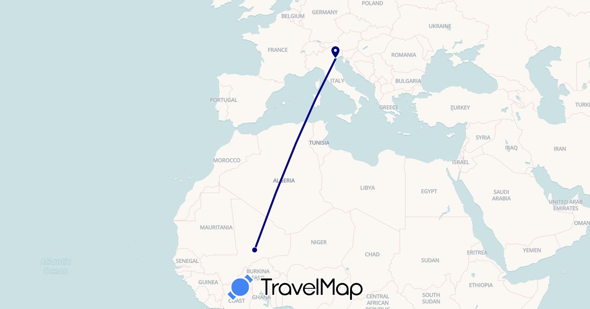 TravelMap itinerary: driving in Italy, Mali (Africa, Europe)