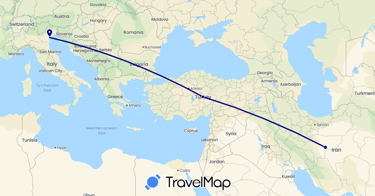 TravelMap itinerary: driving in Iran, Italy, Turkey (Asia, Europe)